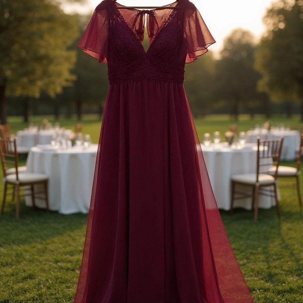 Azazie Deep Red Maxi Dress with Flutter Sleeves